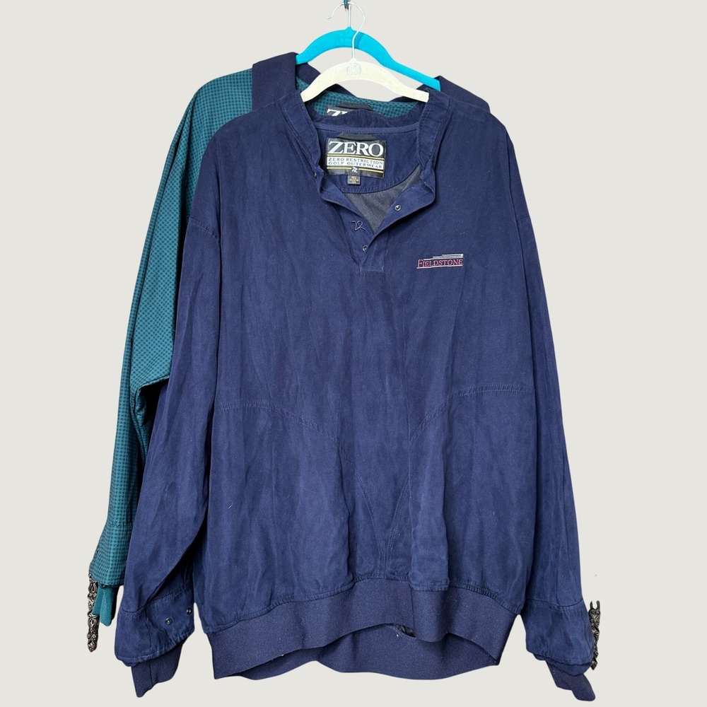 Zero Restriction Golf Windshirt Mens XL Navy Blue Teal Green Houndstooth USA 2pk